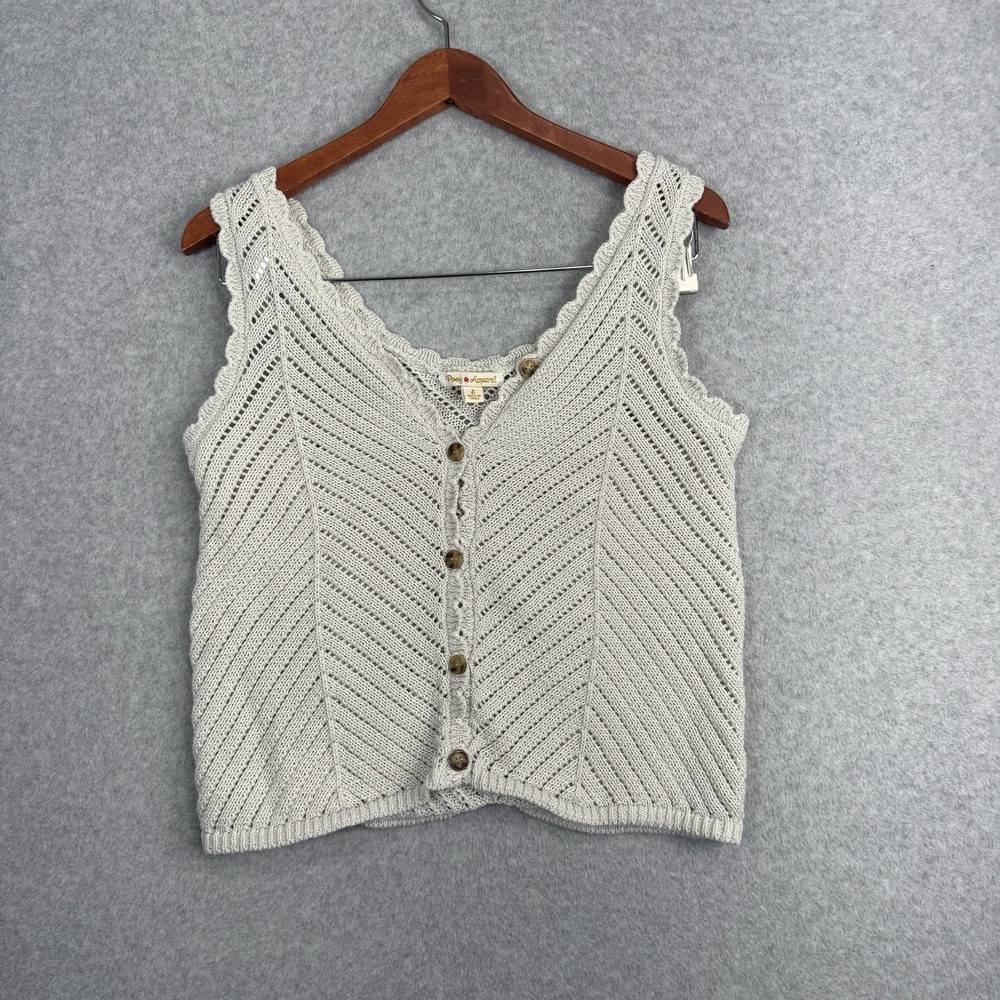Vtg Poof Apparel Crochet Cropped Tank Top Women Large Boho Cottage Core